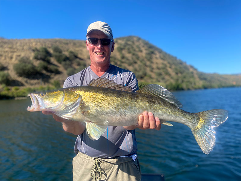 Pecheur avec Sandre sur lac portugais