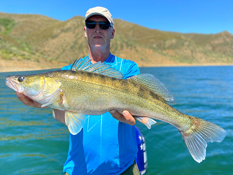 Pecheur avec Sandre sur lac portugais