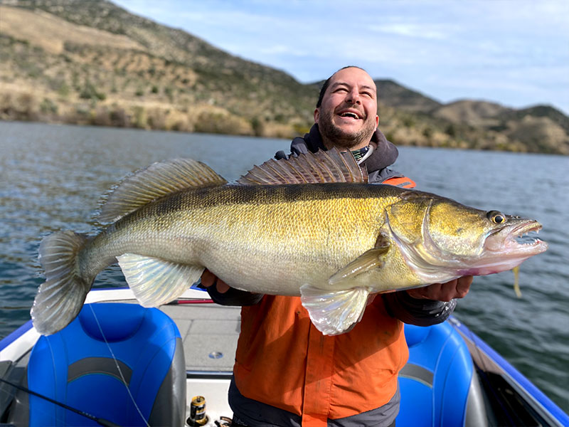 Pecheur avec Sandre sur lac portugais